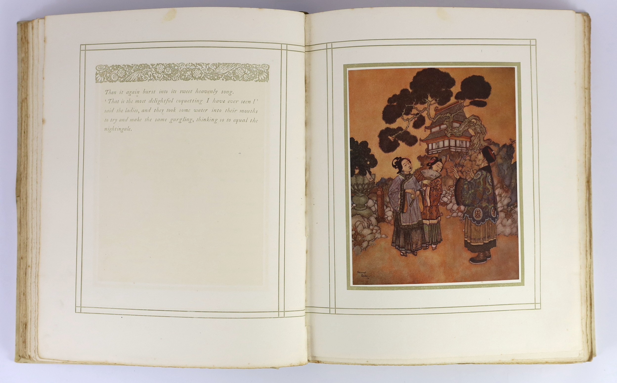 Andersen, Hans Christian - Stories. ‘’Stories from Hans Andersen.’’, one of 750, signed and illustrated by Edmund Dulac, 4to, original vellum gilt, with frontis and 27 tipped-in colour plates, lacking ties, Hodder & Stou